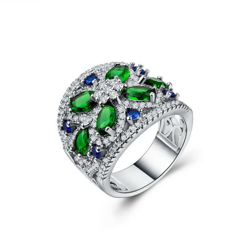 Gorgeous 925 Silver  Emerald & Sapphire Ring New - Picture 3 of 5